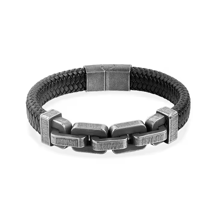 Wholesale Stainless Steel Large Link Male Vintage Men's Accessories Braided Leather Bracelet