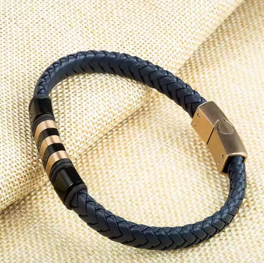 Cool Men Jewelry Stainless Steel Magnetic Clasp Black Braided Woven Leather Bracelet