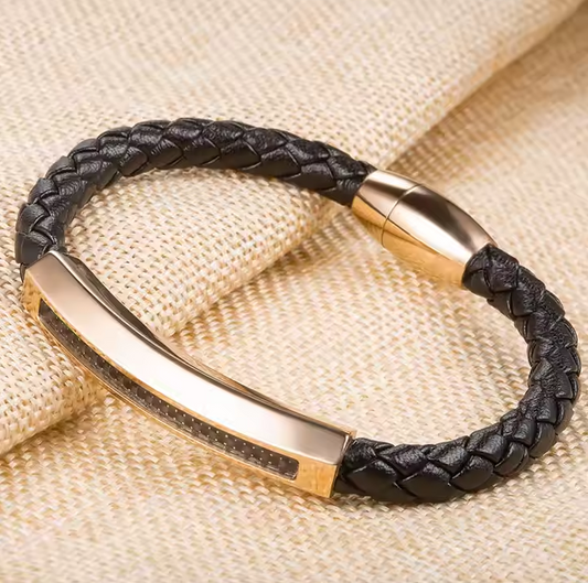 Marlary Oem Customized Promotion Italian Leather Magnetic Rose Gold Bracelet for Men
